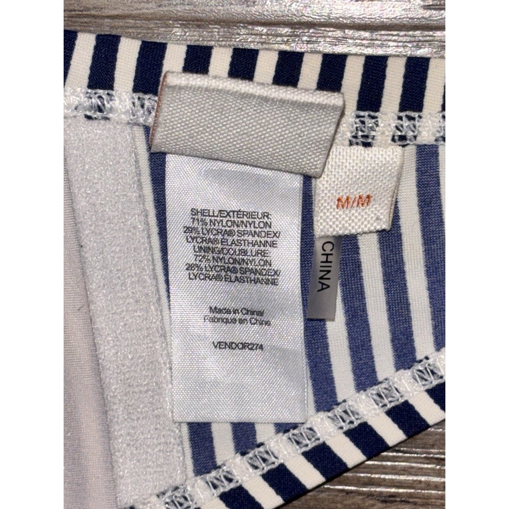 Tory Burch Wms Swim Bikini Top M Blue White Nautical Stripe Tie back Removeable - Picture 9 of 10